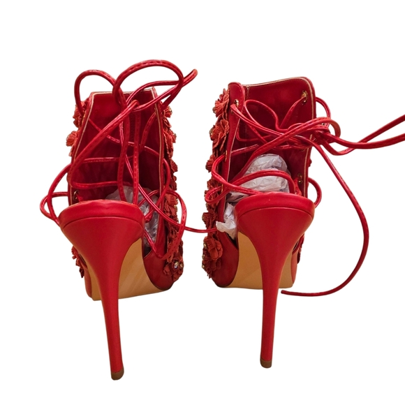 Akira Vigo Fiore Sexy Red Floral Rhinestone Stiletto Heels Sz 11 Party Cocktail - Picture 9 of 12